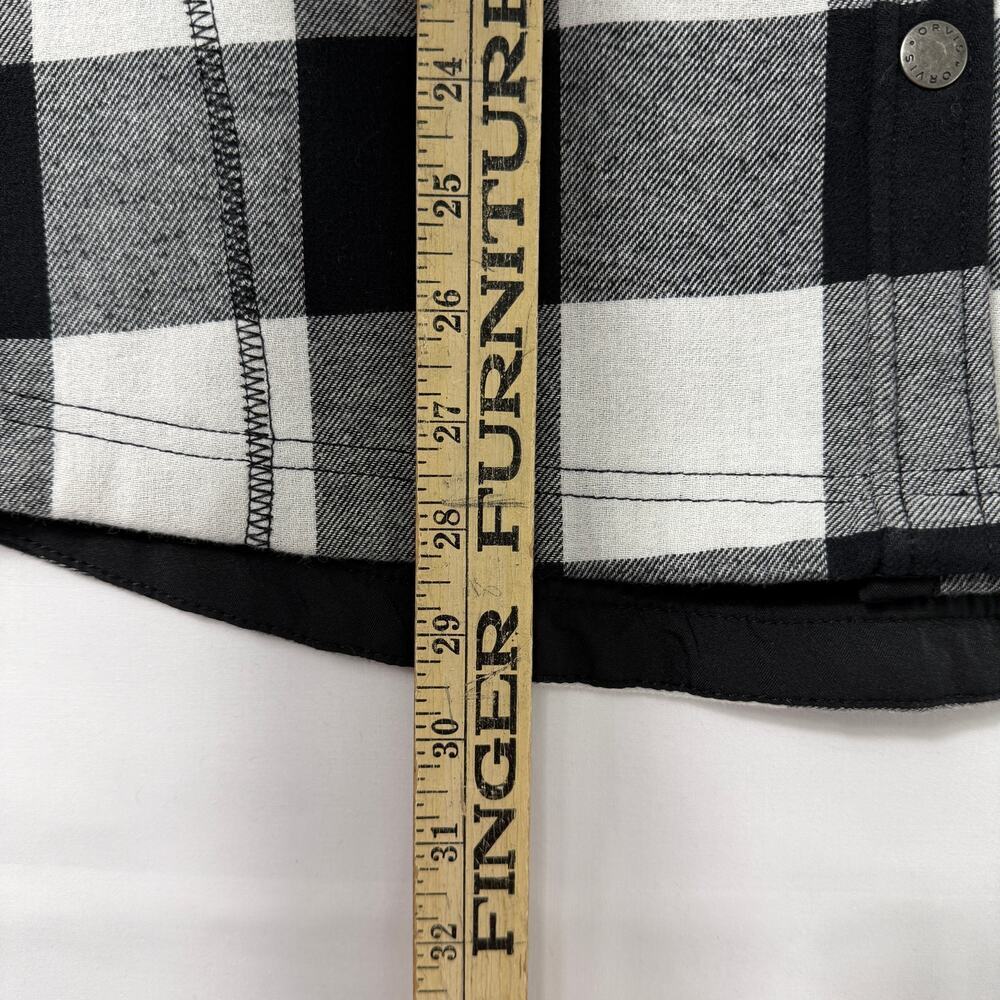 Orvis women's Sz L cotton fleece-lined flannel jacket B&W buffalo plaid pattern - Picture 12 of 13